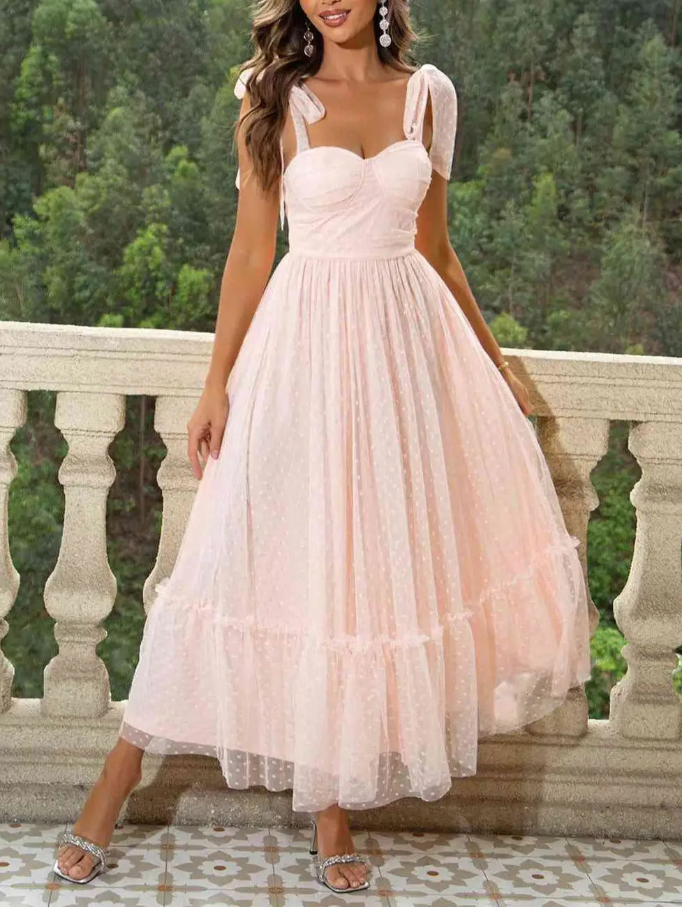 LAST ONE Tie-Shoulder Sweetheart Neck Dress Women’s Party Dress Apparel Size SMALL Remaining - Blush Pink / S - Party