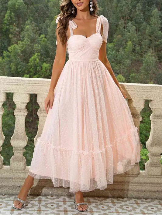 LAST ONE Tie-Shoulder Sweetheart Neck Dress Women’s Party Dress Apparel Size SMALL Remaining - Blush Pink / S - Party