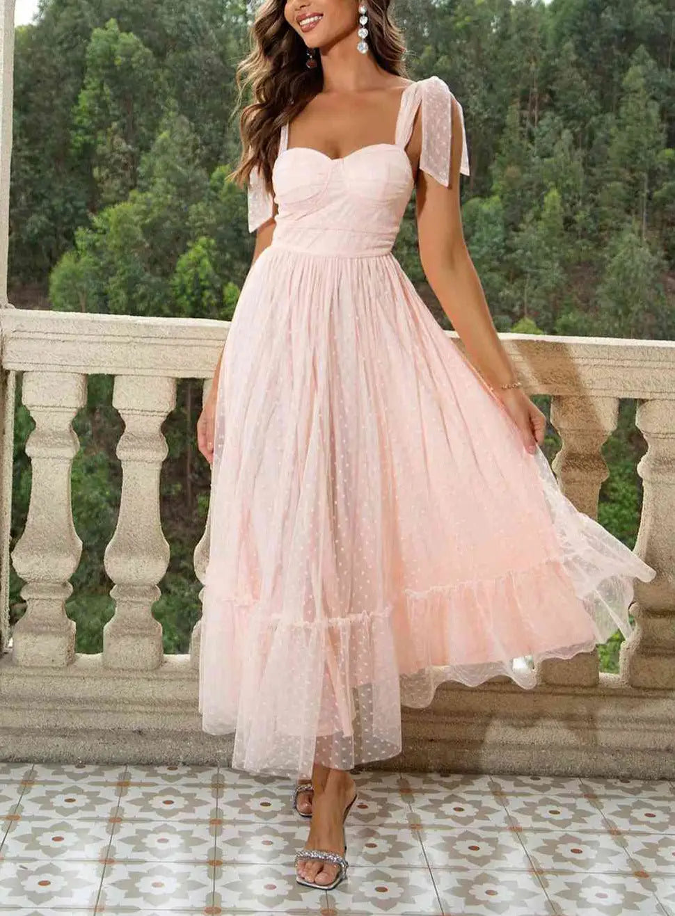 LAST ONE Tie-Shoulder Sweetheart Neck Dress Women’s Party Dress Apparel Size SMALL Remaining - Blush Pink / S - Party