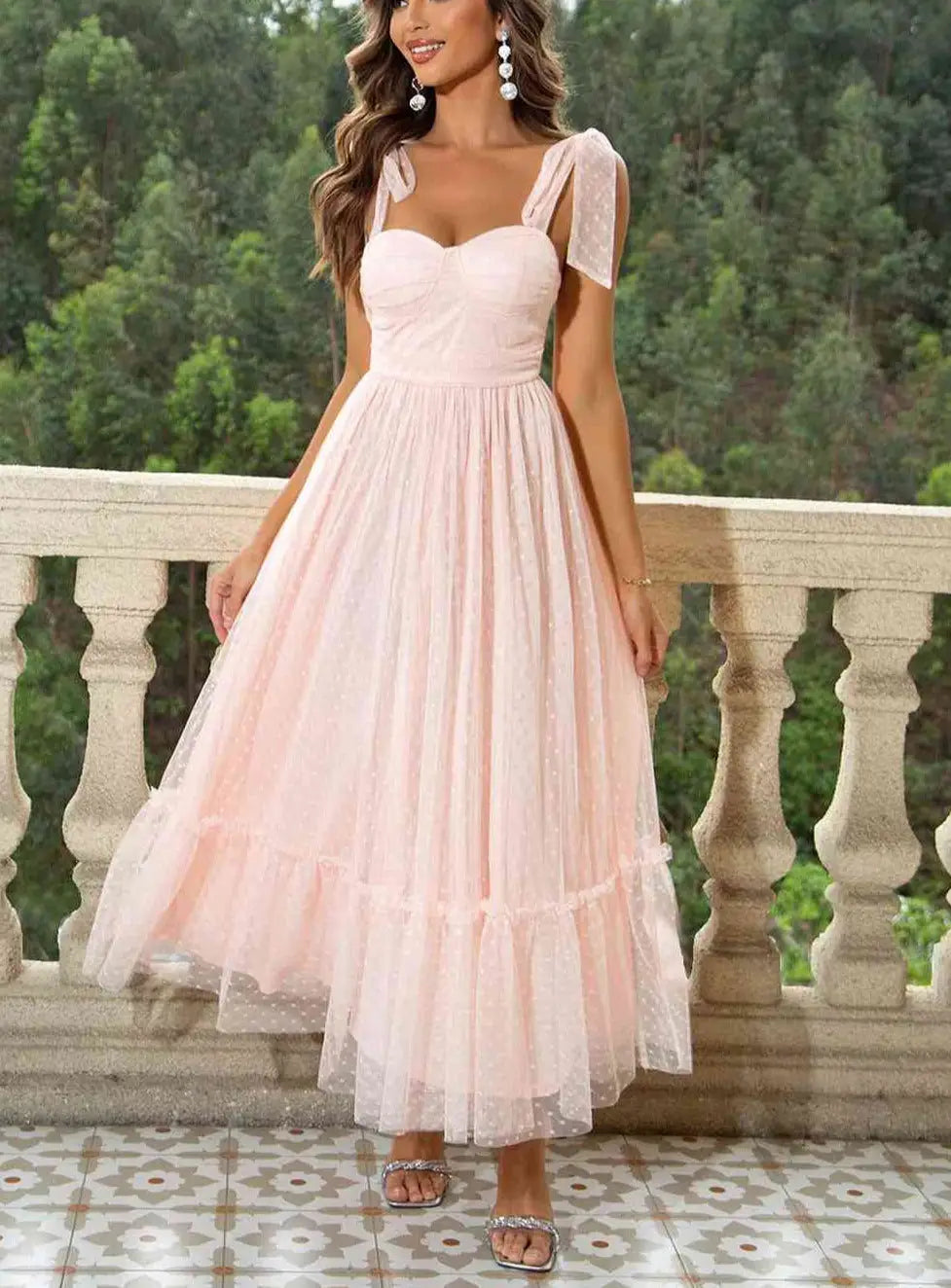 LAST ONE Tie-Shoulder Sweetheart Neck Dress Women’s Party Dress Apparel Size SMALL Remaining - Blush Pink / S - Party