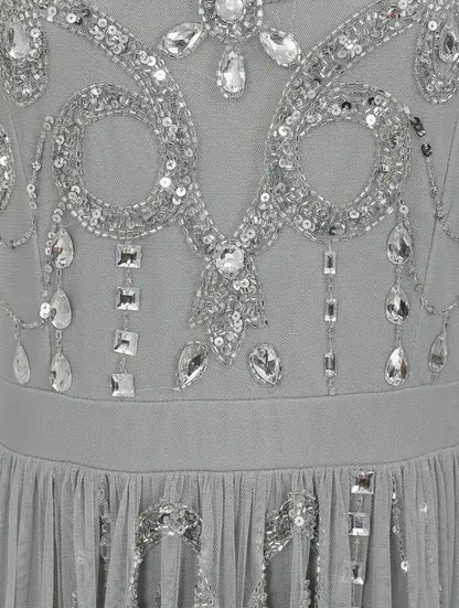 LAST ONES Amelia Rose Henrietta Bejeweled Silver-Grey Formal Gown Only Sizes 2/4 & 4/6 Remaining! Women’s Formals Event