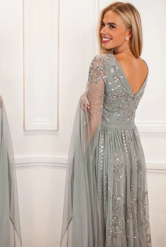 LAST ONES Amelia Rose Henrietta Bejeweled Silver-Grey Formal Gown Only Sizes 2/4 & 4/6 Remaining! Women’s Formals Event