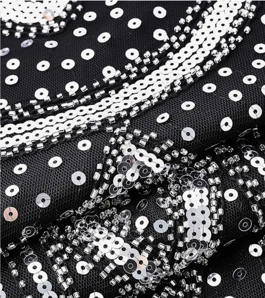 LAST ONES Bee’s Knees Silver & Black Off-Shoulder Cocktail Deco Flapper LG & XLG REMAINING Party Attire Women’s