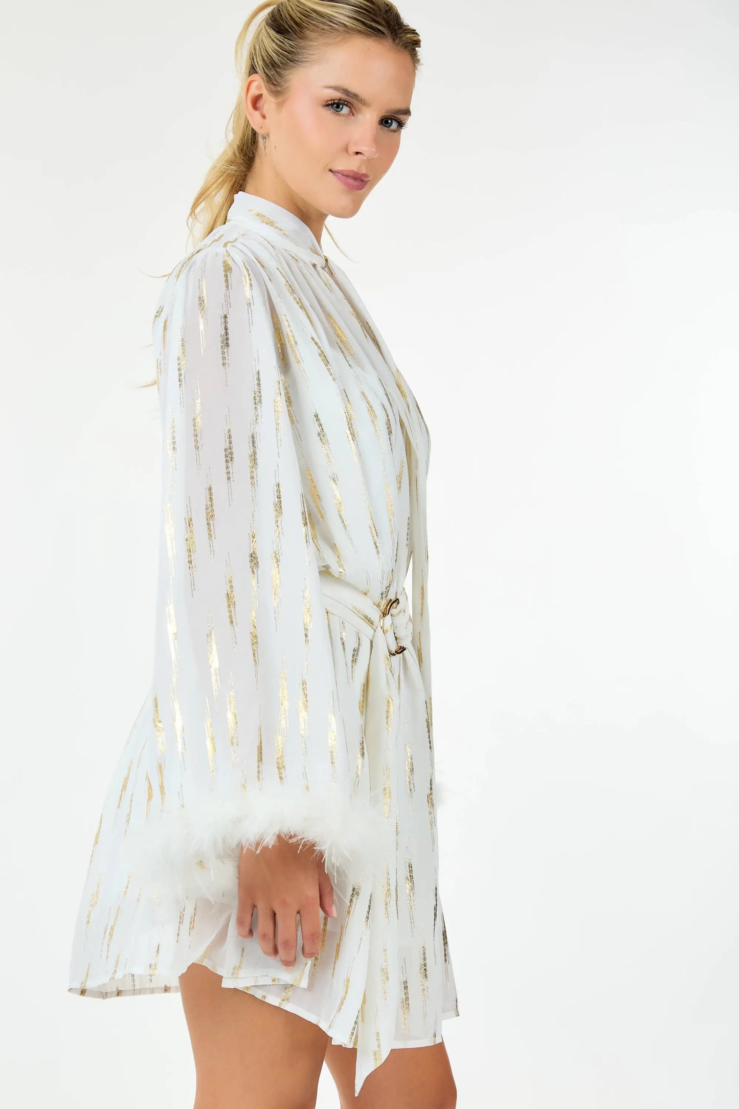 LAST ONES! Great Price! CQbyCQ’s Metallic Print & Feathered Cocktail Mini Women’s Party New Years! Holiday Apparel