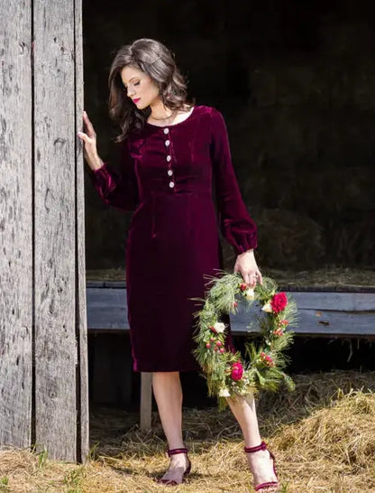LAST ONES! USA Made Fine Velvet Party Dress w/Rhinestone Buttons ONLY SM & MED Available USA ?? Cocktail Holiday