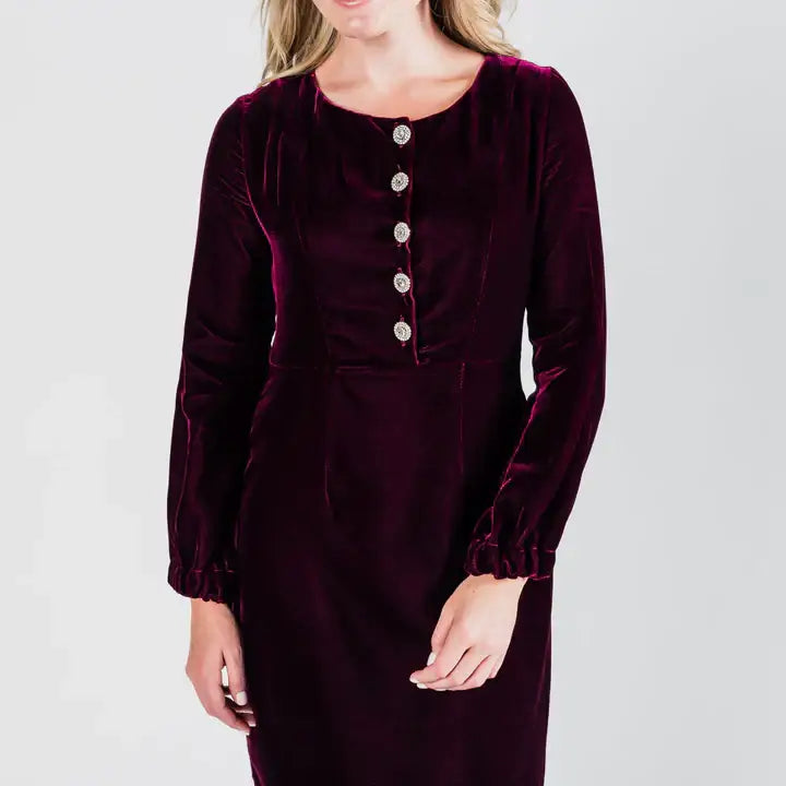 LAST ONES! USA Made Fine Velvet Party Dress w/Rhinestone Buttons ONLY SM & MED Available USA ?? Cocktail Holiday
