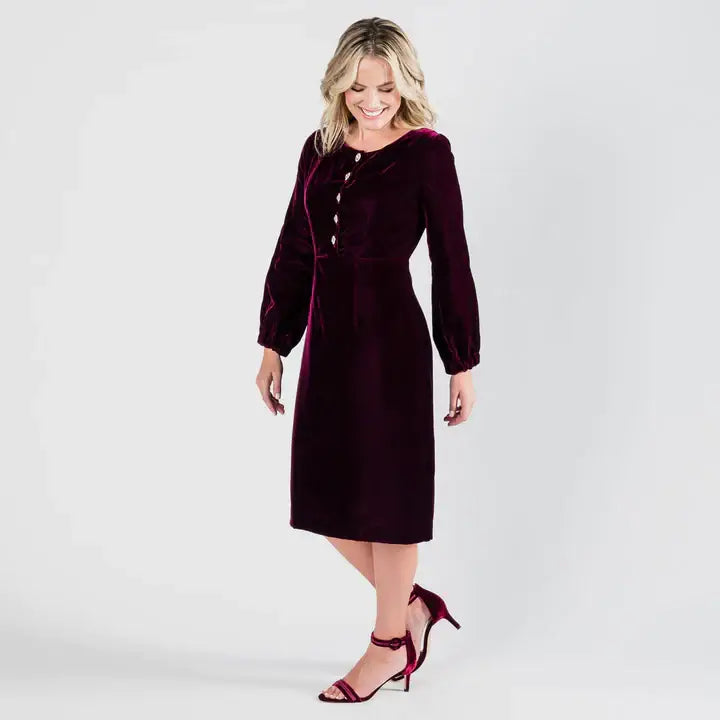 LAST ONES! USA Made Fine Velvet Party Dress w/Rhinestone Buttons ONLY SM & MED Available USA ?? Cocktail Holiday