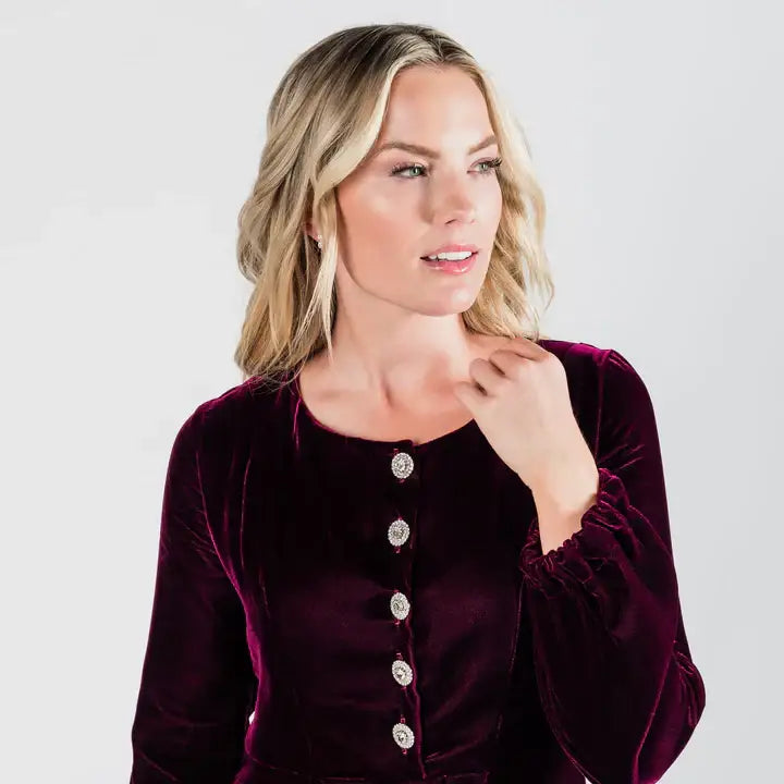 LAST ONES! USA Made Fine Velvet Party Dress w/Rhinestone Buttons ONLY SM & MED Available USA ?? Cocktail Holiday