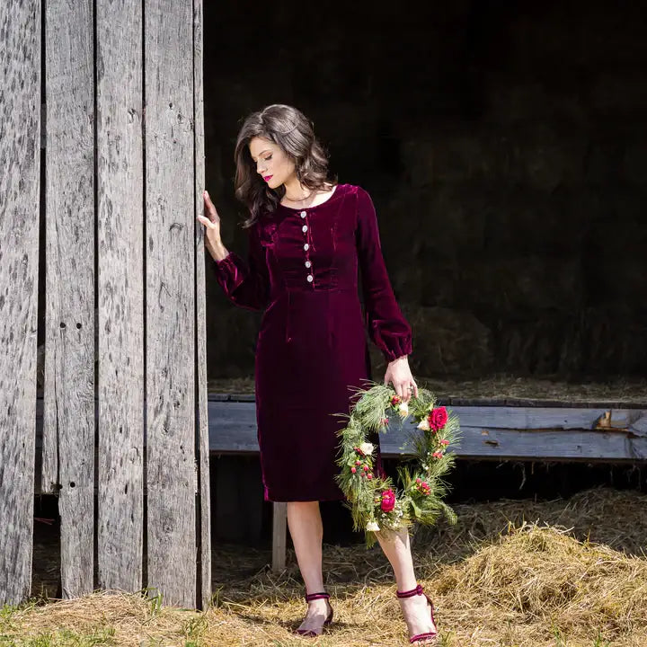 LAST ONES! USA Made Fine Velvet Party Dress w/Rhinestone Buttons ONLY SM & MED Available USA ?? Cocktail Holiday