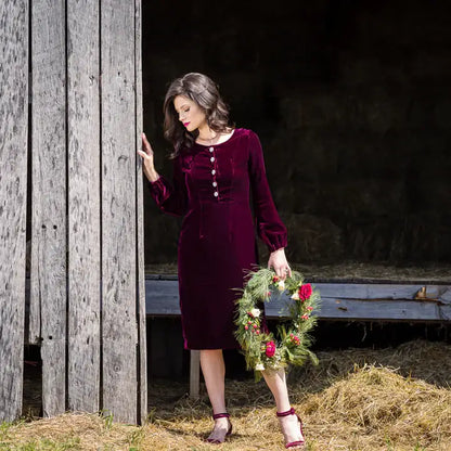 LAST ONES! USA Made Fine Velvet Party Dress w/Rhinestone Buttons ONLY SM & MED Available USA ?? Cocktail Holiday