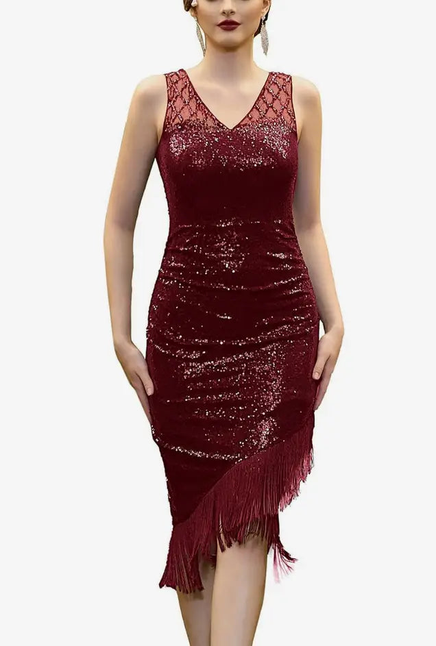 LAST ONES Wine Red Flapper Cocktail Dress SM/MED/LG Available Women’s Party Apparel - SM - Cocktail Dress