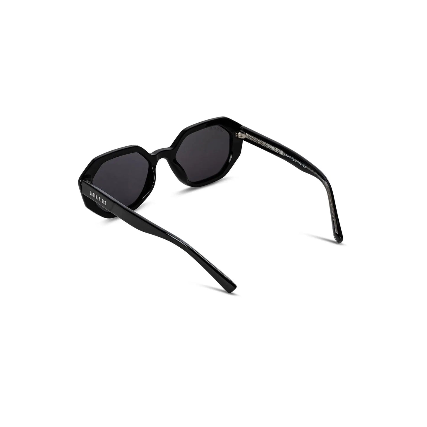 Black hexagonal sunglasses with dark lenses from LatenzaZero women’s UV3 Veritas_X242 collection