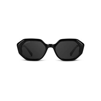 Black hexagonal-shaped sunglasses with dark lenses from LatenzaZero Veritas_X242 collection