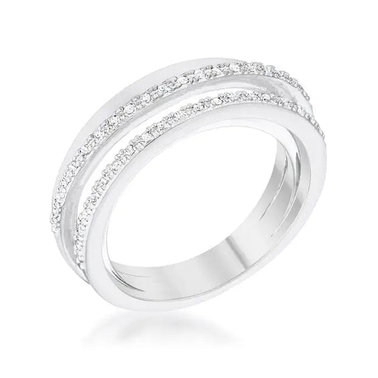 Laurie 0.2ct CZ Rhodium Contemporary Trio Band Ring - Rings