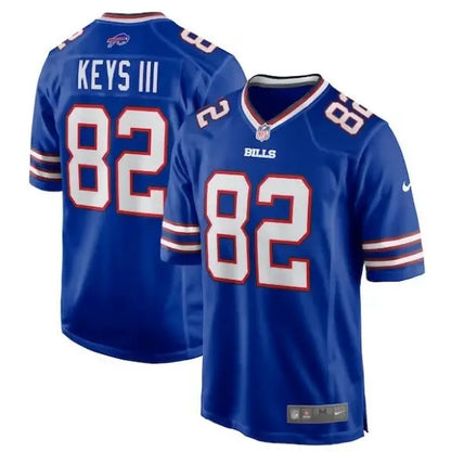 Royal blue Buffalo Bills jerseys featuring Keys III number 82 front and back display