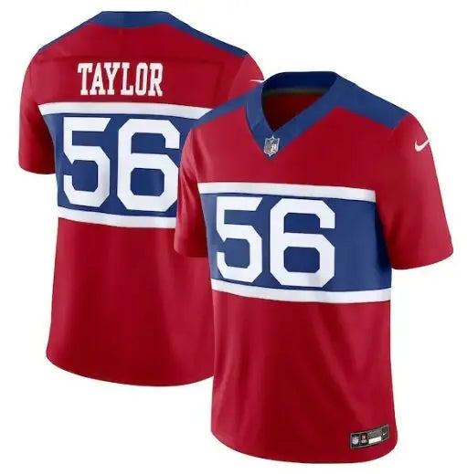 Red and blue Giants Nike Lawrence Taylor jersey in Century Red with number 56