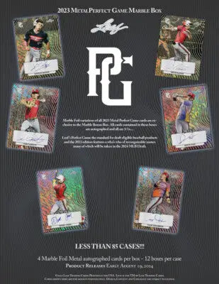 Baseball card product advertisement for Leaf Baseball Perfect Game All 1/1s with metal marble foil cards