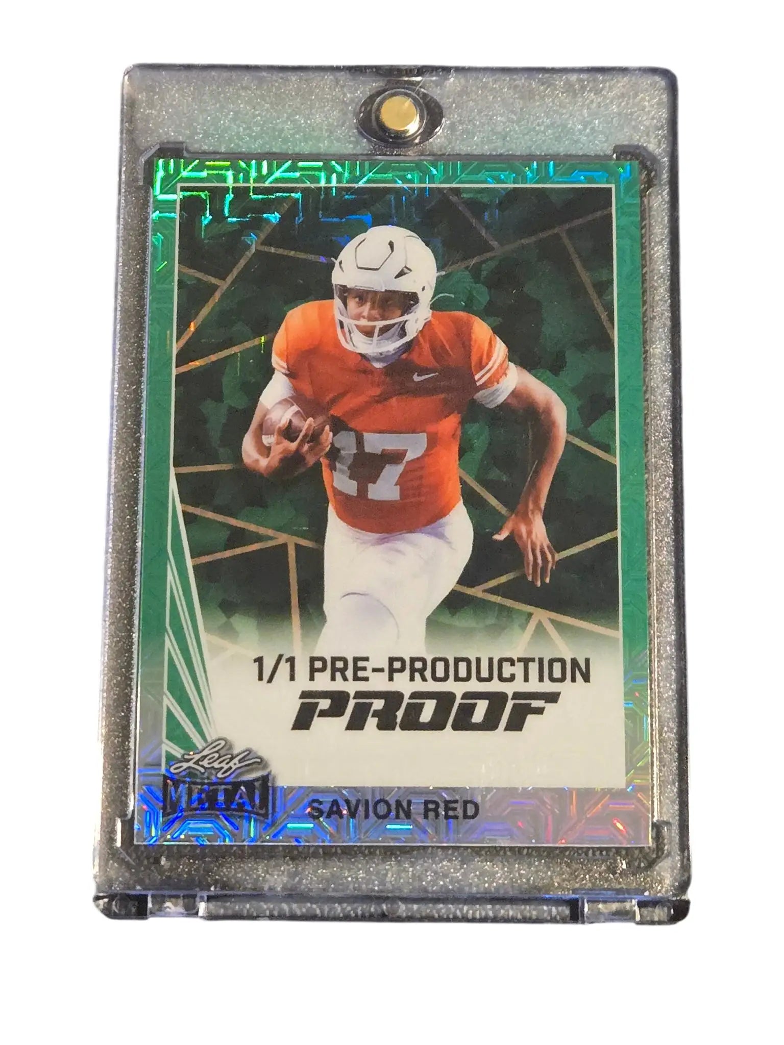 Leaf Metal Football 1/1 Pre-Production Proof Savion Red Green Holo Rare Card - Trading Card