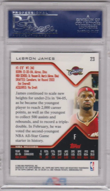 LeBron James 2004-05 Topps Finest basketball card PSA 10 GEM MINT single card from Columbia Hobby with box free shipping