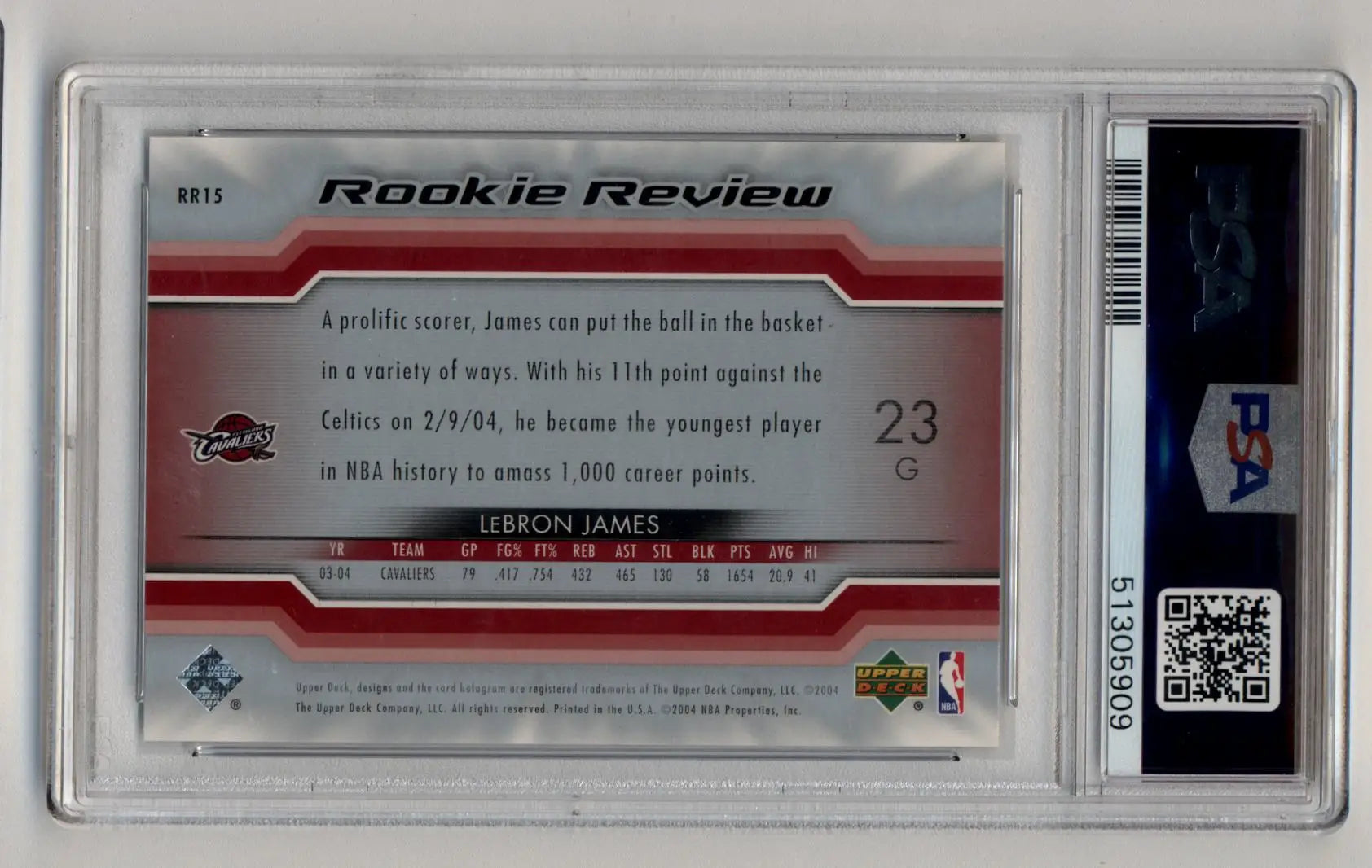 LeBron James 2004-05 UD All-Star Lineup Rookie Review PSA 10 Gem Mint in protective case
