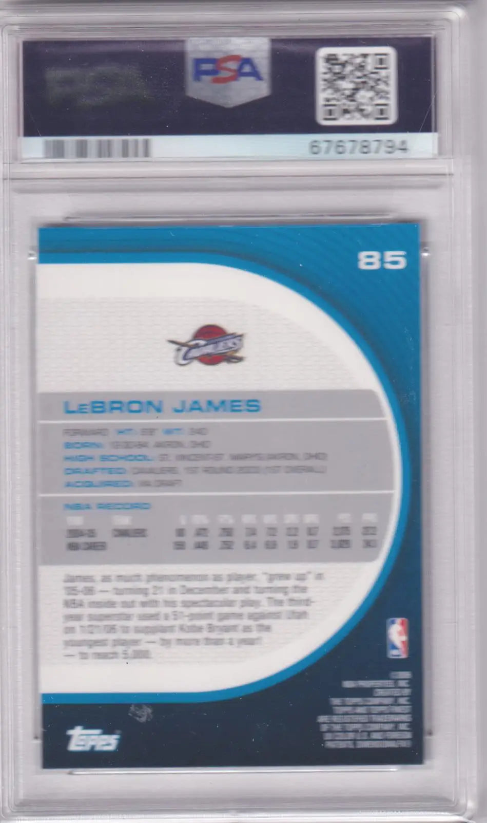 LeBron James basketball card in protective case from Columbia Hobby, Pacific Northwest collection
