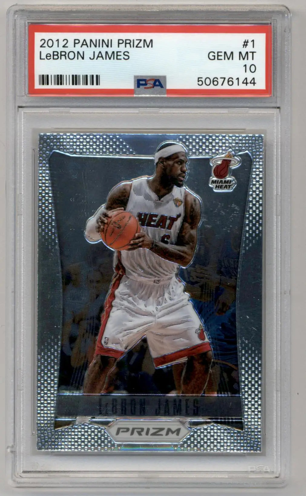 PSA graded LeBron James 2012-13 Prizm #1 Gem Mint trading card in Miami Heat uniform