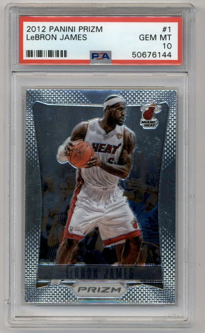 PSA graded LeBron James 2012-13 Prizm #1 Gem Mint trading card in Miami Heat uniform