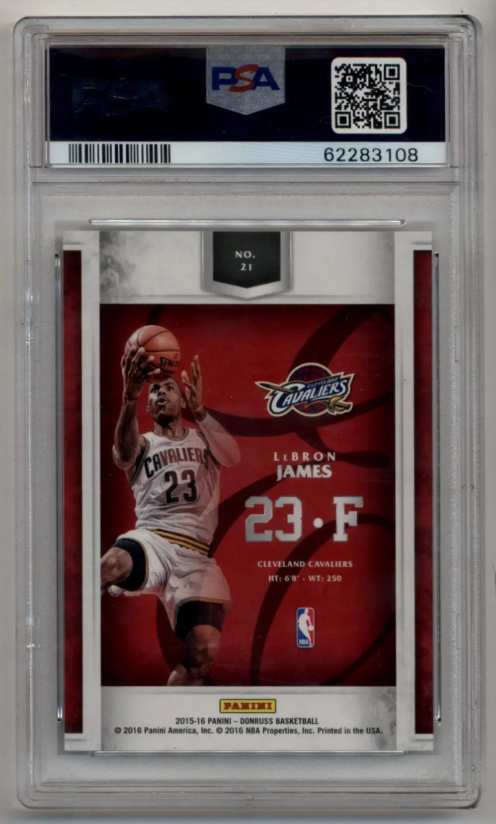 PSA-graded LeBron James Donruss Elite Extra Edition basketball card in red and white