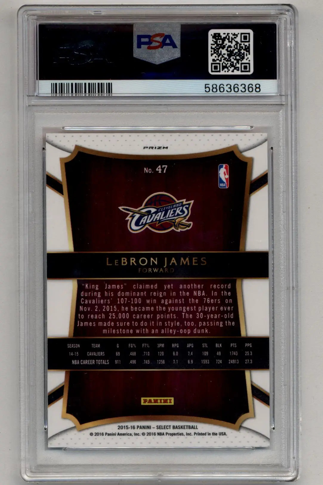 LeBron James 2015-16 Select Tri-Color #47 PSA 10 Gem Mint - Singles