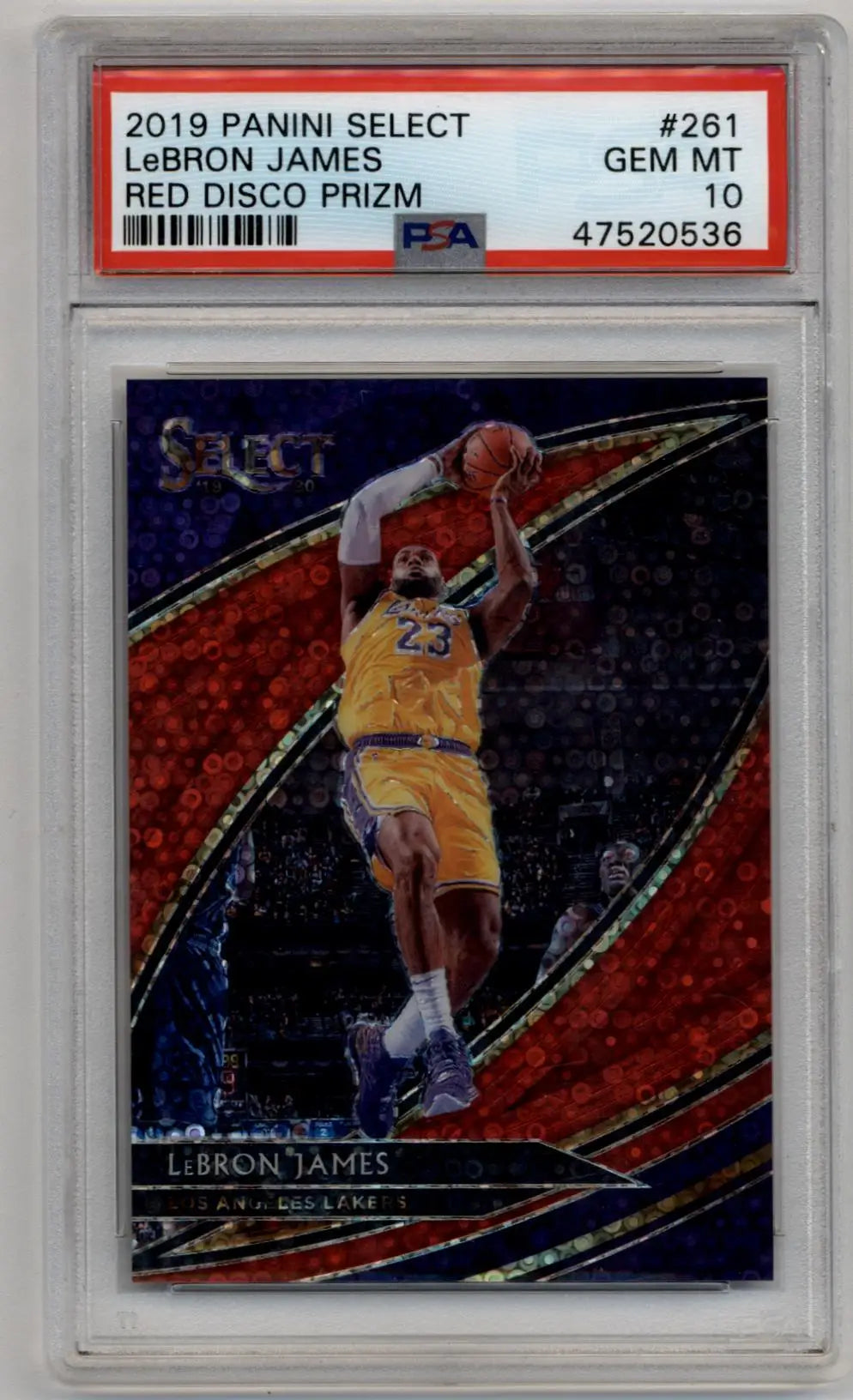 PSA 10 Gem Mint LeBron James 2019-20 Select Red Disco Prizm basketball card