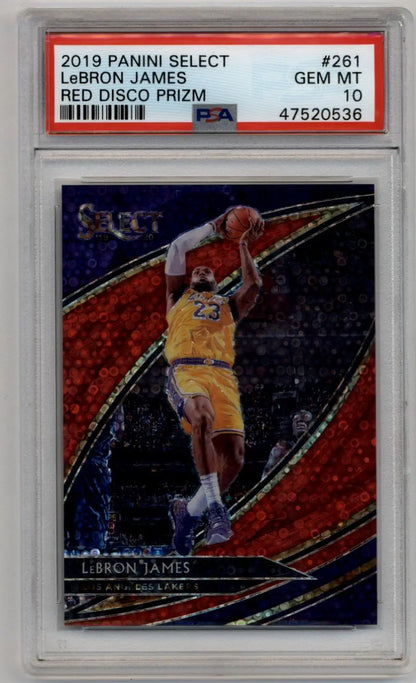 PSA 10 Gem Mint LeBron James 2019-20 Select Red Disco Prizm basketball card