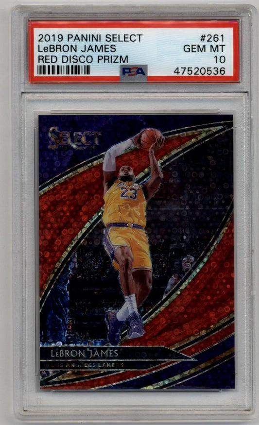 PSA 10 Gem Mint LeBron James 2019-20 Select Red Disco Prizm basketball card