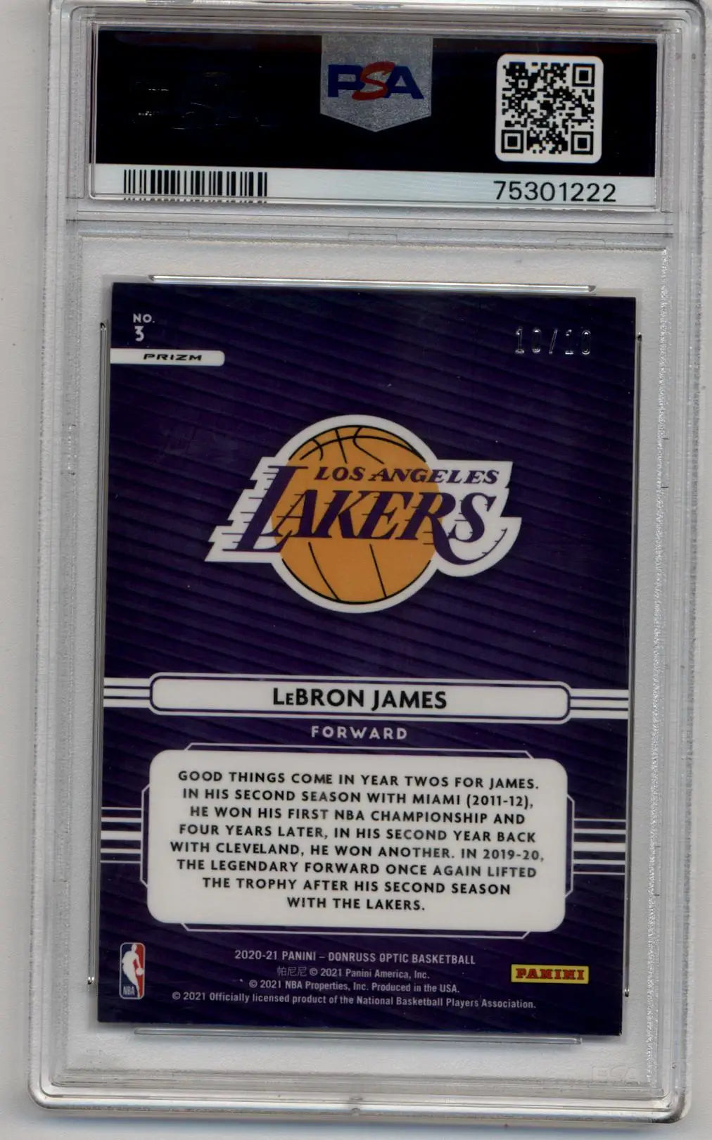 LeBron James 2020-21 Optic Elite Dominators Gold 10/10 PSA 9 Mint - Singles