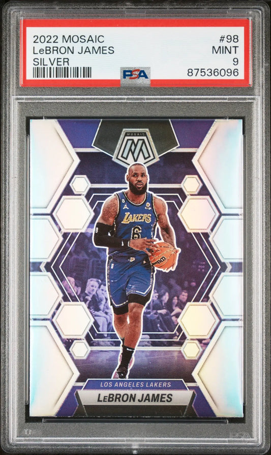 Graded LeBron James Panini Mosaic Silver Prizm basketball card from Columbia Hobby