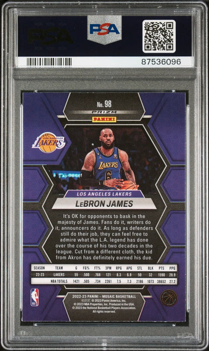 Graded LeBron James Panini Mosaic Silver Prizm basketball card from Columbia Hobby