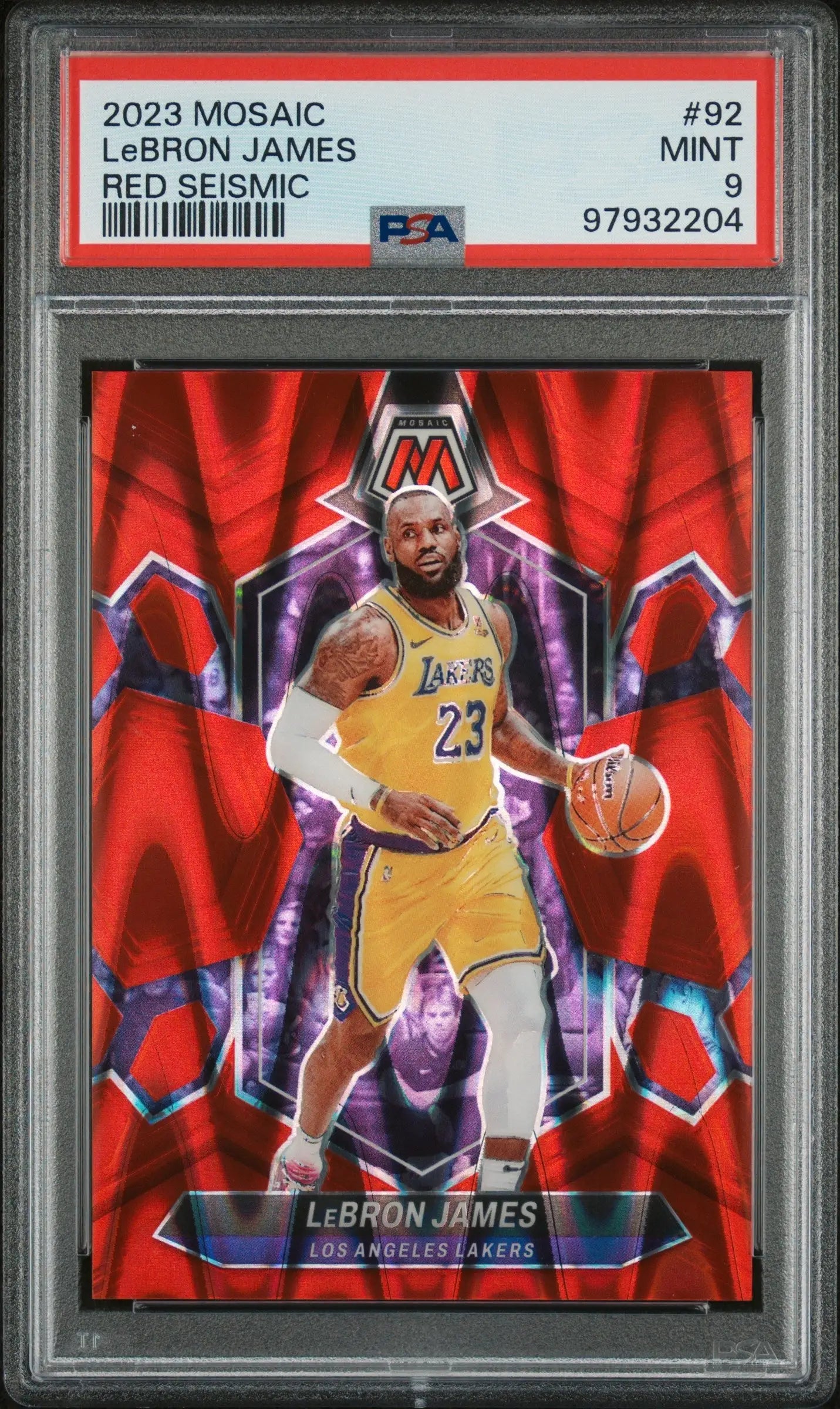 Graded LeBron James Panini Mosaic basketball card Red Seismic PSA 9 LAKERS Columbia Hobby