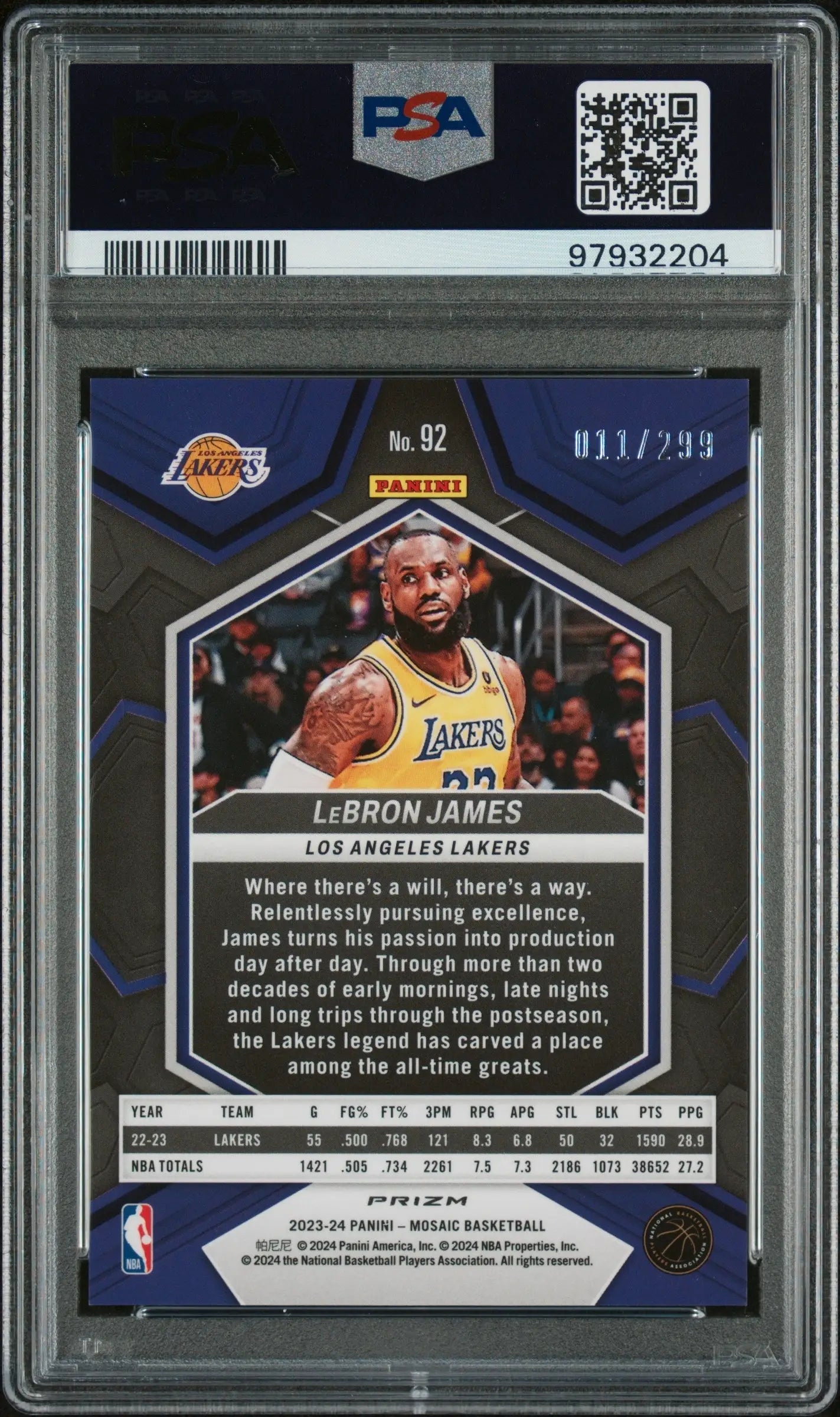 Graded LeBron James basketball card Panini Mosaic Red Seismic PSA 9 Mint Columbia Hobby