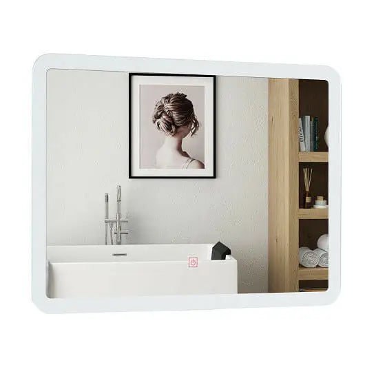 LED Wall-mounted Bathroom Rounded Arc Corner Mirror with Touch - Color:White - Wall Mirrors