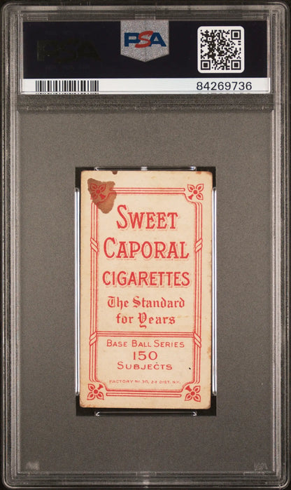 PSA-graded Lefty Leifield T206 Sweet Caporal 150/30 Cigarette Card in Holder