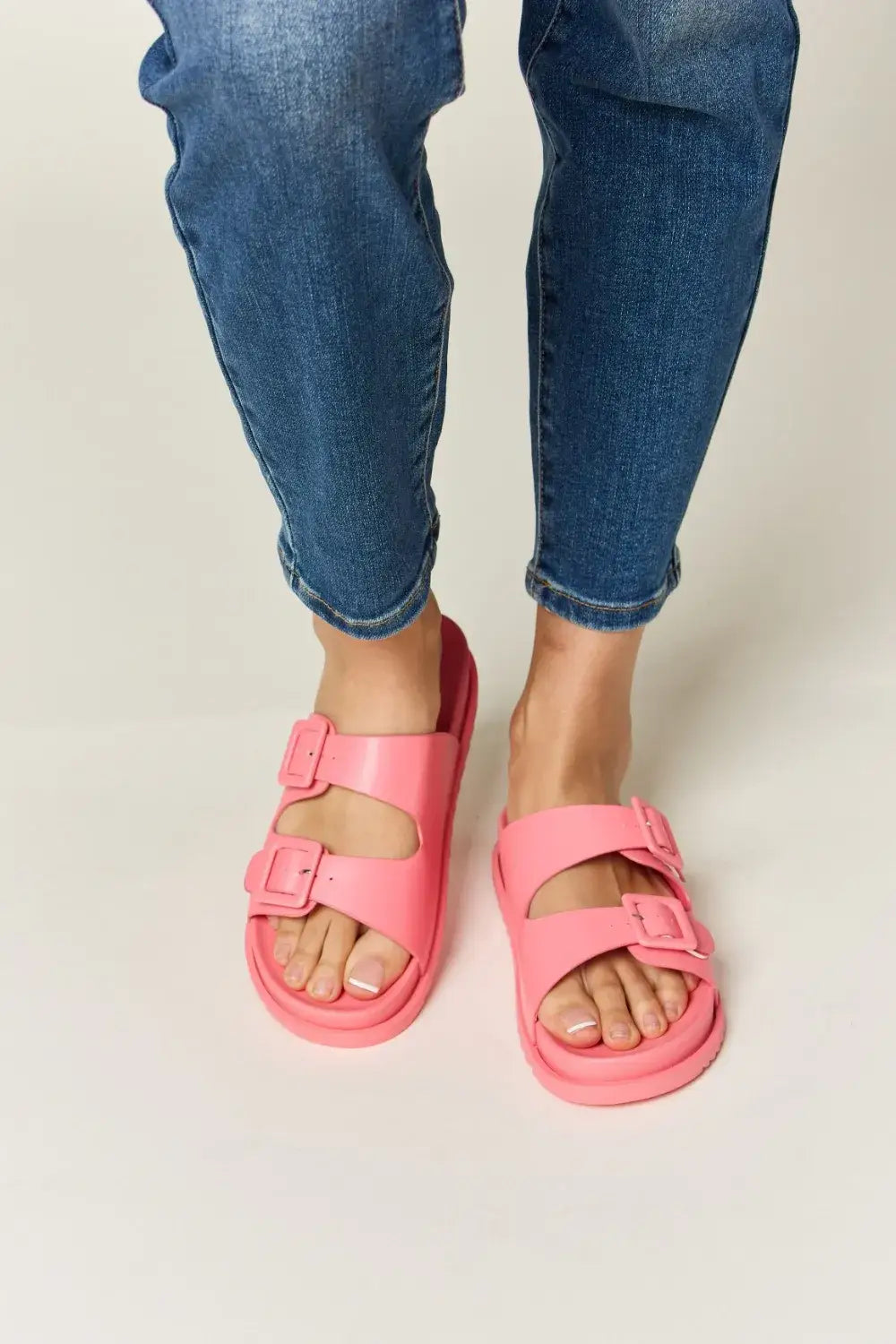Legend Double Buckle Open Toe Sandals - PINK / 6
