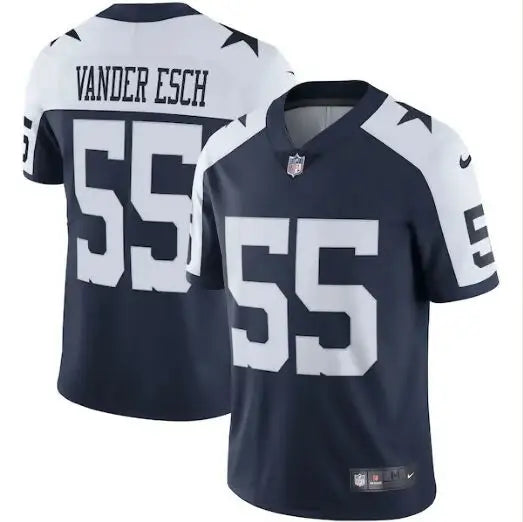 Dark blue and white Dallas Cowboys Leighton Vander Esch Nike Alternate Vapor Limited Jersey with number 55