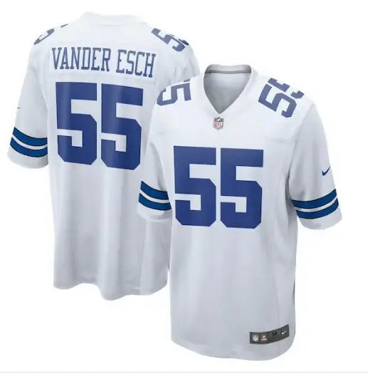 White Dallas Cowboys Leighton Vander Esch #55 Nike Team Game Jersey on display