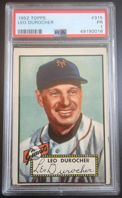 PSA-graded 1952 Topps baseball card of Leo Durocher, New York Giants player
