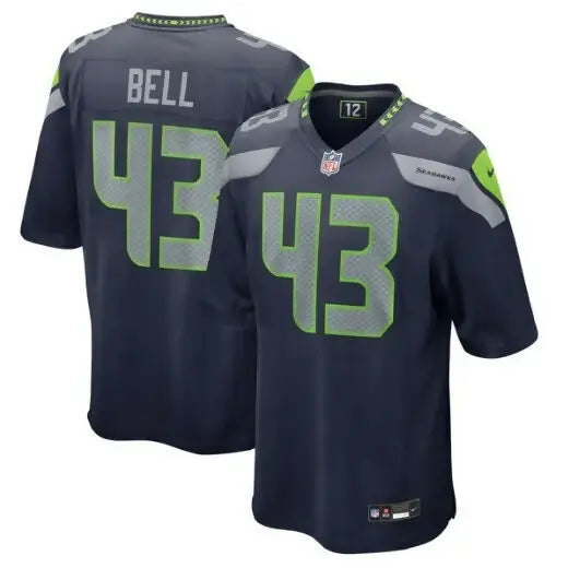 Dark blue Seattle Seahawks Nike football jerseys with green and gray accents