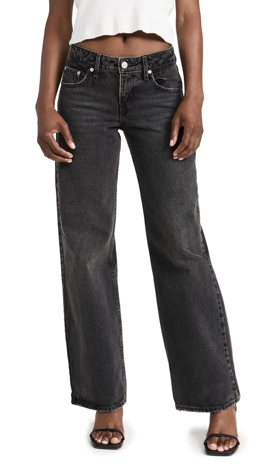 Black denim jeans from Levis Womens Low Loose Jeans Wish Me Luck Grey 26 in non-stretch denim