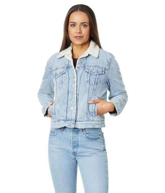 Light blue denim jacket with sherpa collar from Levis Womens Original Sherpa Trucker Jackets