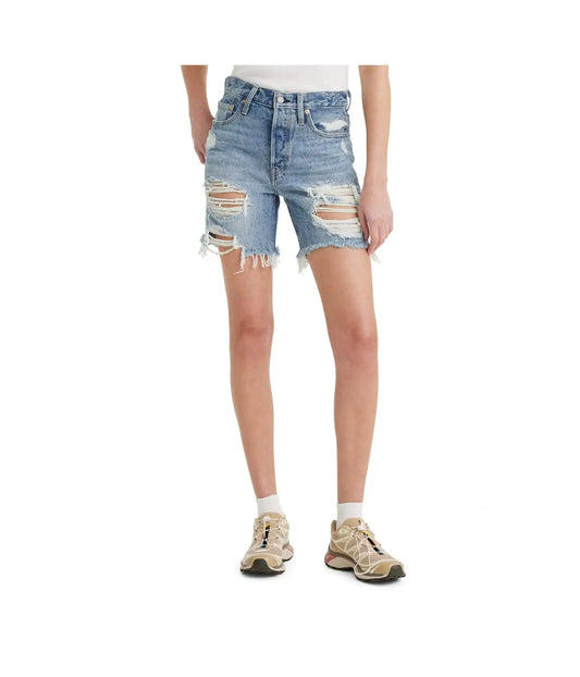 Distressed denim Bermuda shorts from Levis Womens Premium 501 Mid Thigh Short Camp Point 25