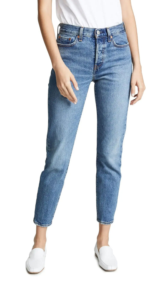 Blue denim high-waisted jeans from Levis Womens Premium Wedgie Icon Fit collection