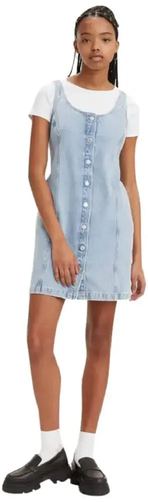 Denim button-front dress showcasing Levis Womens Tuli Denim Mini Dress in Indigo Stonewash