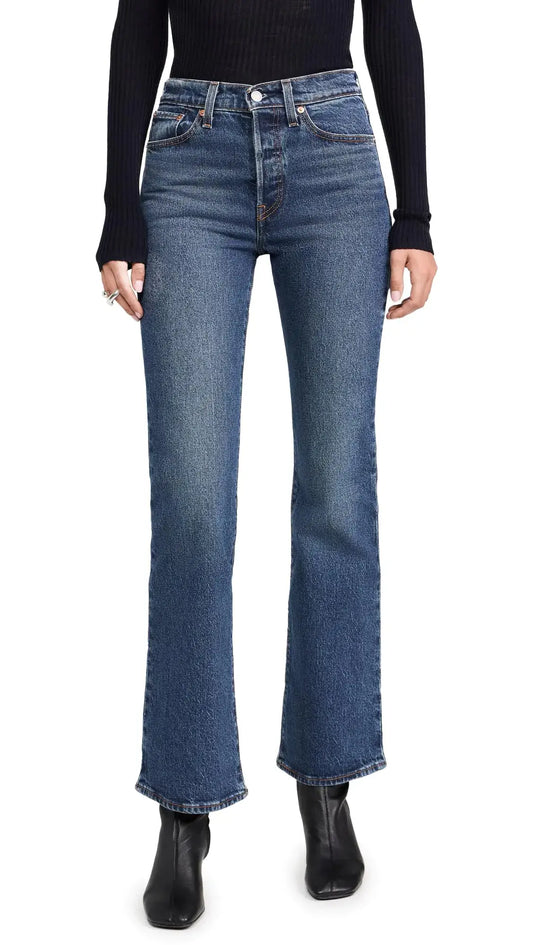 Blue denim bootcut jeans featured in Levis Womens Wedgie Boot Jeans Bold and Beautiful Blue 25